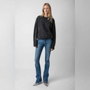 NWT Zadig & Voltaire x Humberto Cruz Pravis Strass Cashmere Sweater Kaki Slate S